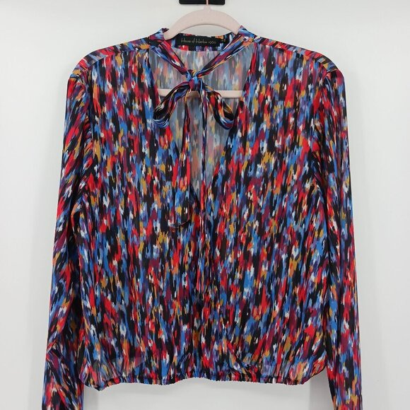 House Of Harlow 1960 X REVOLVE Joli Tie Cuff Blouse Size XL Abstract Blue Multi - Picture 6 of 15